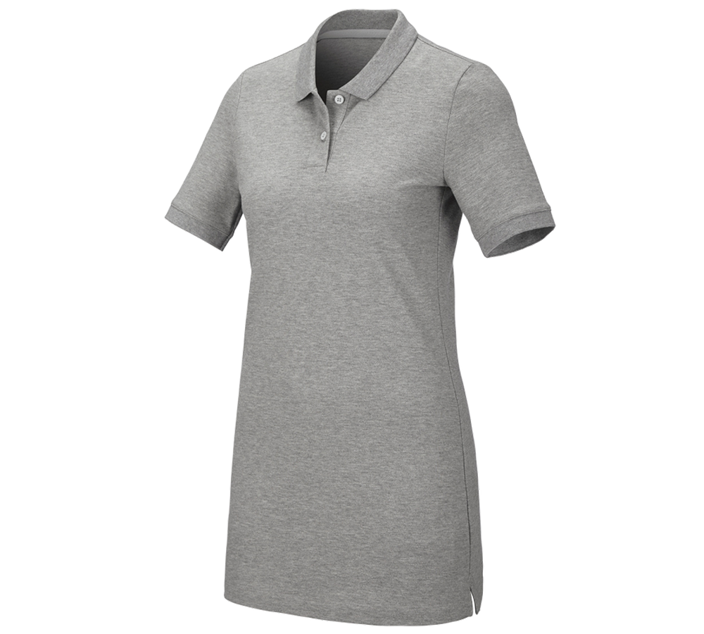 Gardening / Forestry / Farming: e.s. Pique-Polo cotton stretch, ladies', long fit + grey melange