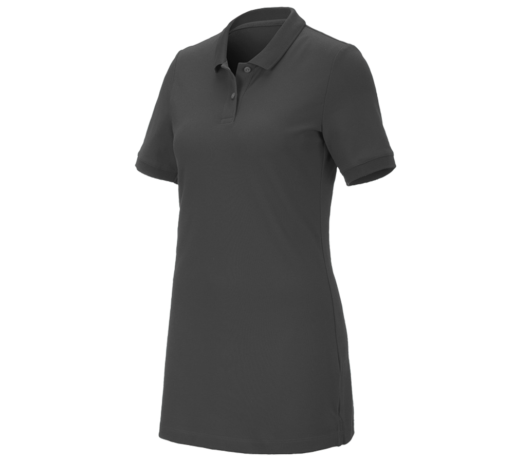 Gardening / Forestry / Farming: e.s. Pique-Polo cotton stretch, ladies', long fit + anthracite
