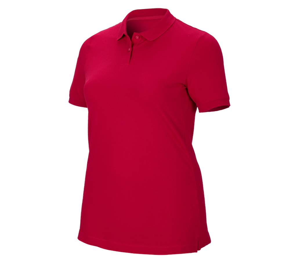 Topics: e.s. Pique-Polo cotton stretch, ladies', plus fit + fiery red