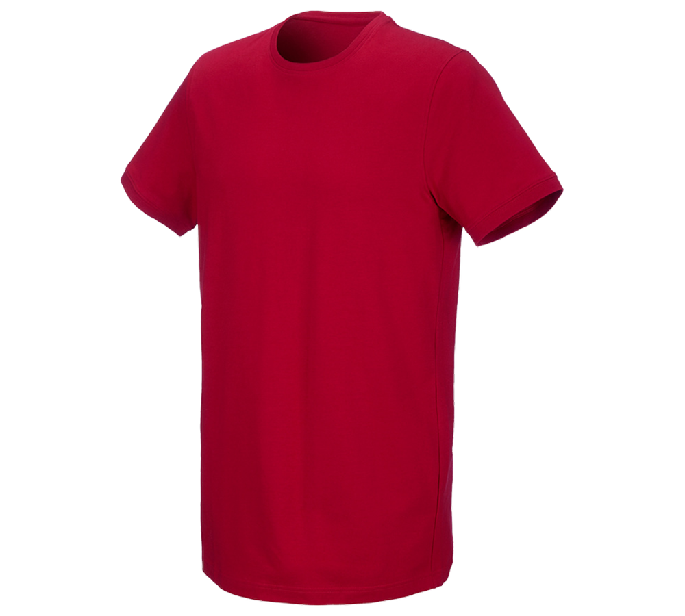Överdelar: e.s. T-shirt cotton stretch, long fit + eldröd