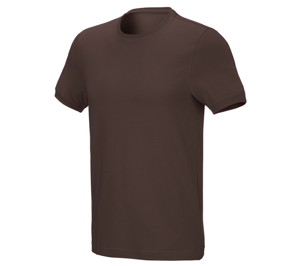 Överdelar: e.s. T-shirt cotton stretch, slim fit + kastanj