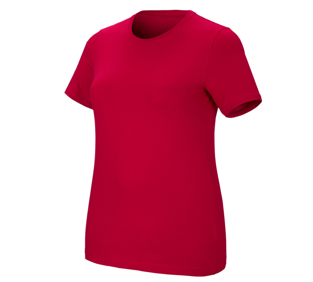 Överdelar: e.s. T-shirt cotton stretch, dam, plus fit + eldröd