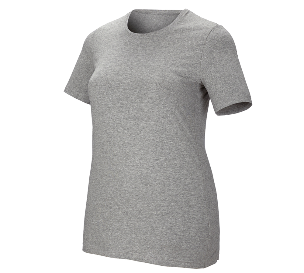 Överdelar: e.s. T-shirt cotton stretch, dam, plus fit + gråmelerad