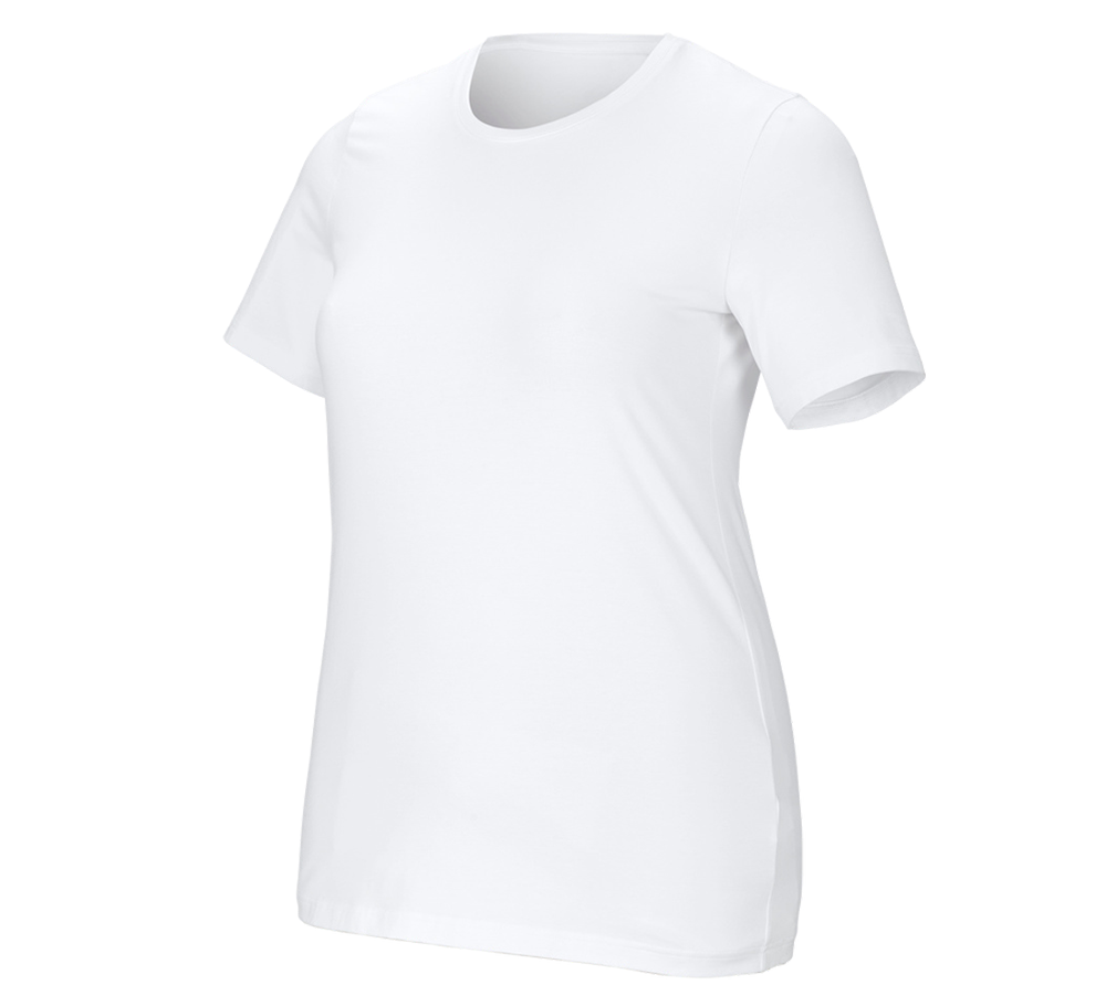Överdelar: e.s. T-shirt cotton stretch, dam, plus fit + vit