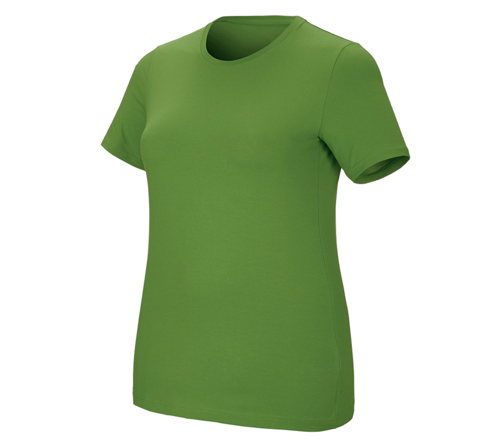 Överdelar: e.s. T-shirt cotton stretch, dam, plus fit + sjögrön