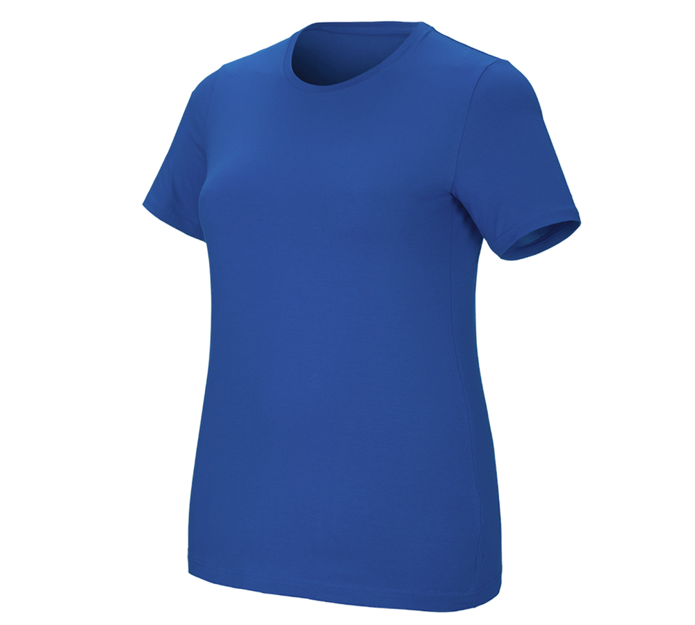Överdelar: e.s. T-shirt cotton stretch, dam, plus fit + gentianablå