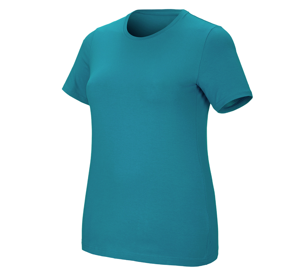 Överdelar: e.s. T-shirt cotton stretch, dam, plus fit + ocean