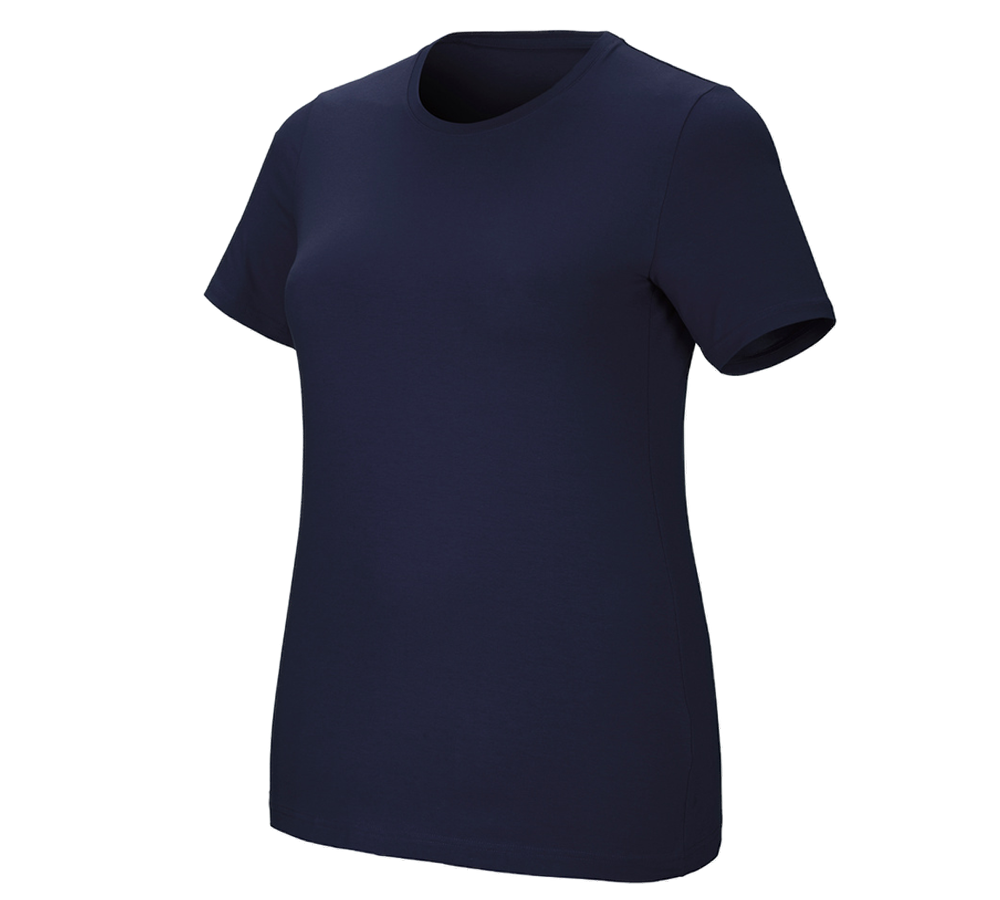 Överdelar: e.s. T-shirt cotton stretch, dam, plus fit + mörkblå