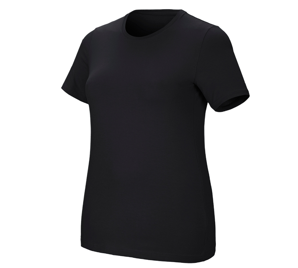 Överdelar: e.s. T-shirt cotton stretch, dam, plus fit + svart