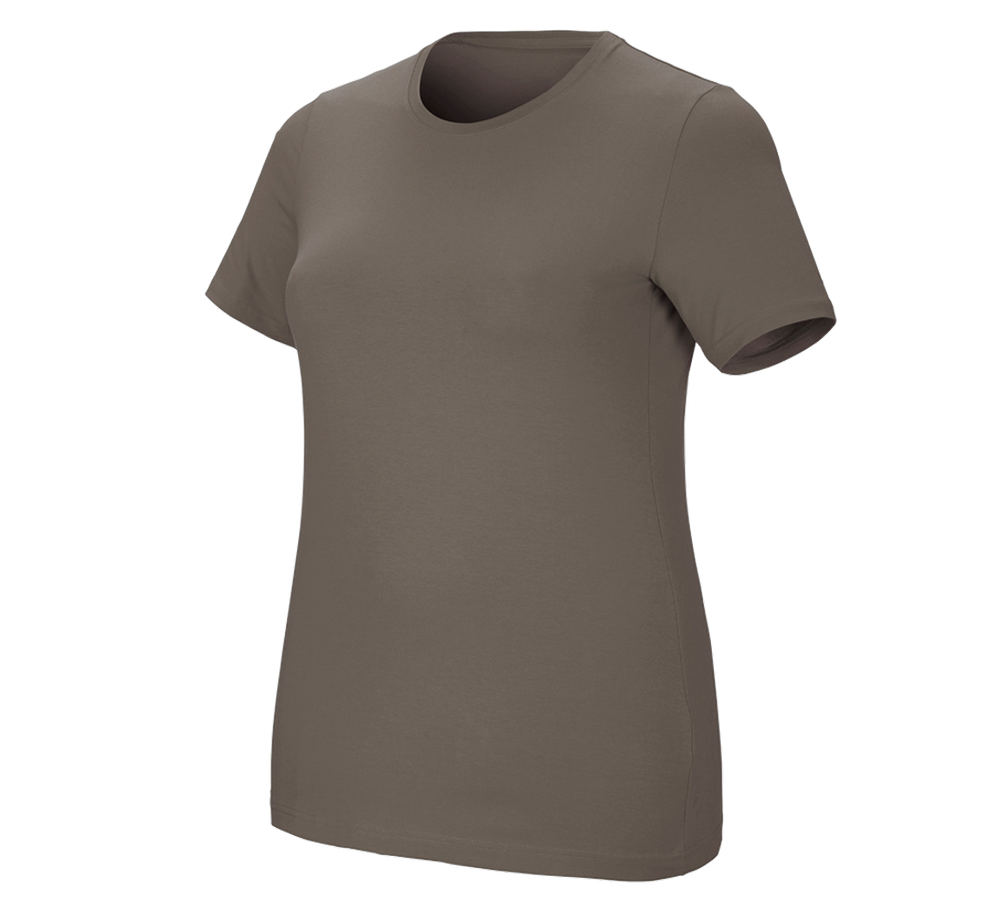 Överdelar: e.s. T-shirt cotton stretch, dam, plus fit + sten