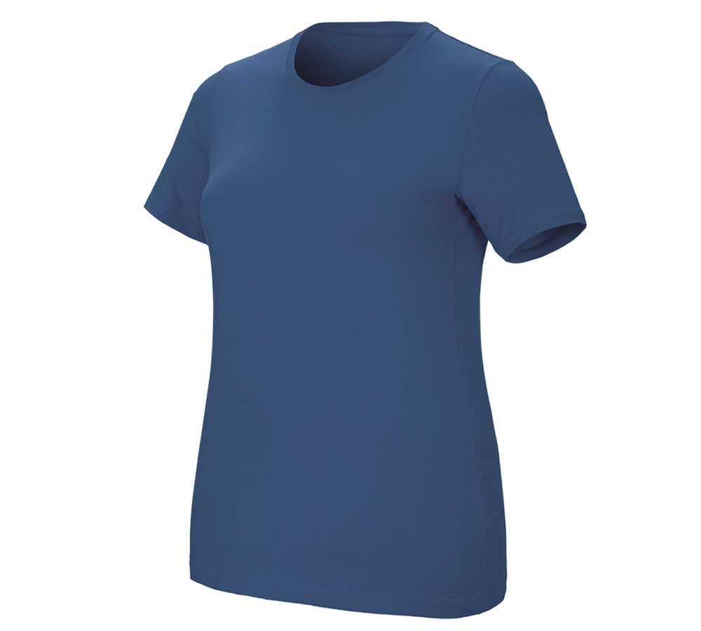 Överdelar: e.s. T-shirt cotton stretch, dam, plus fit + kobolt