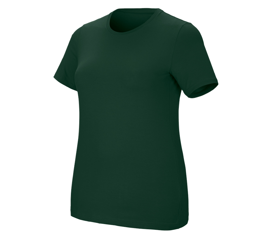 Överdelar: e.s. T-shirt cotton stretch, dam, plus fit + grön