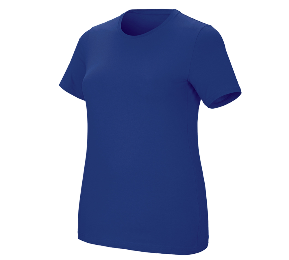 Överdelar: e.s. T-shirt cotton stretch, dam, plus fit + kornblå