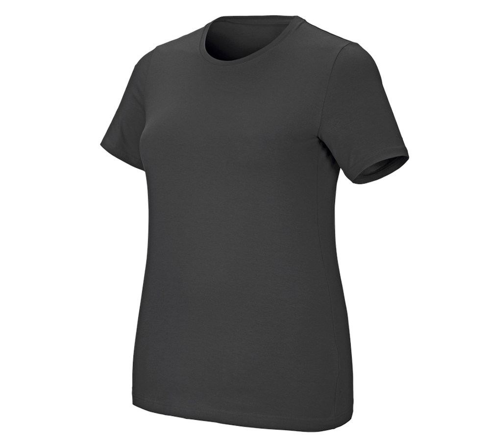 Överdelar: e.s. T-shirt cotton stretch, dam, plus fit + antracit