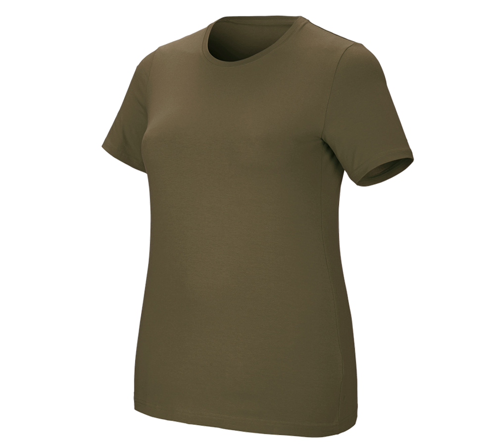 Överdelar: e.s. T-shirt cotton stretch, dam, plus fit + slamgrön
