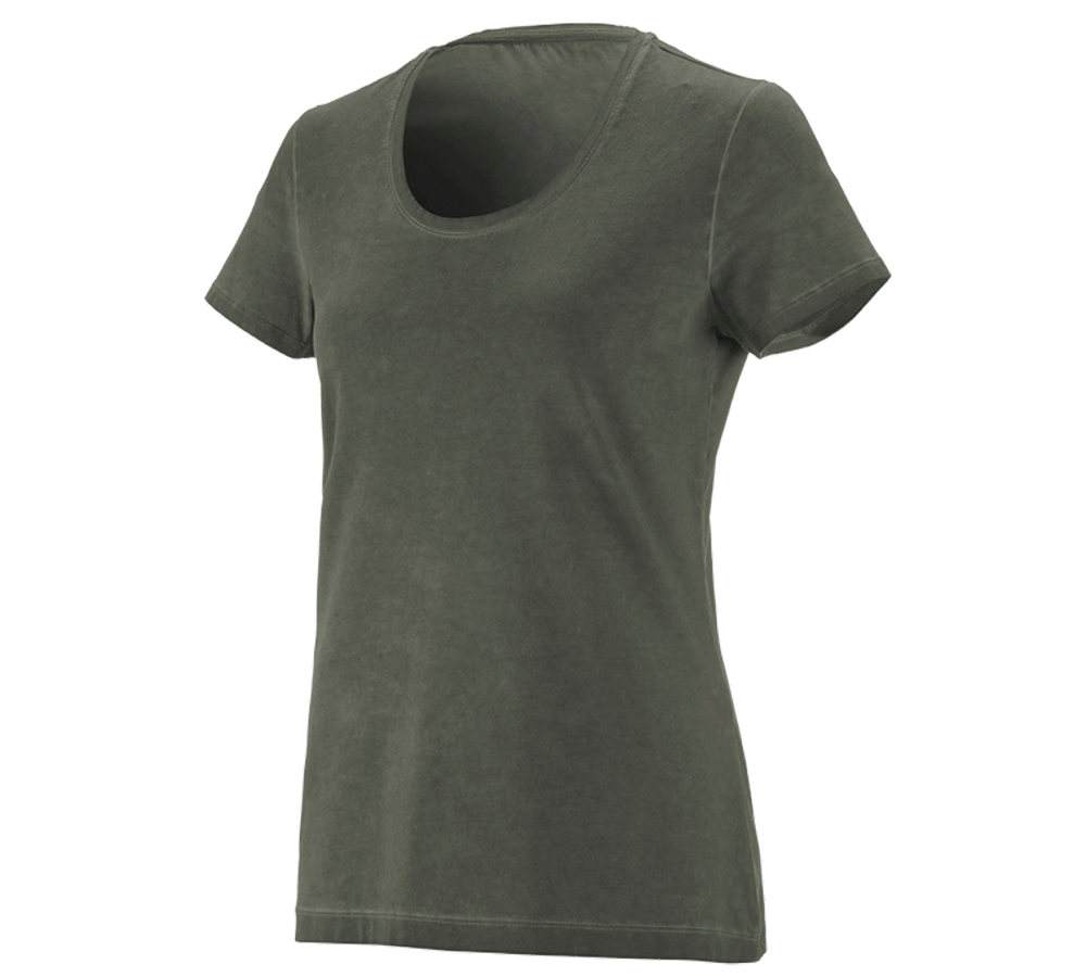 Snickare: e.s. T-Shirt vintage cotton stretch, dam + kamouflagegrön vintage