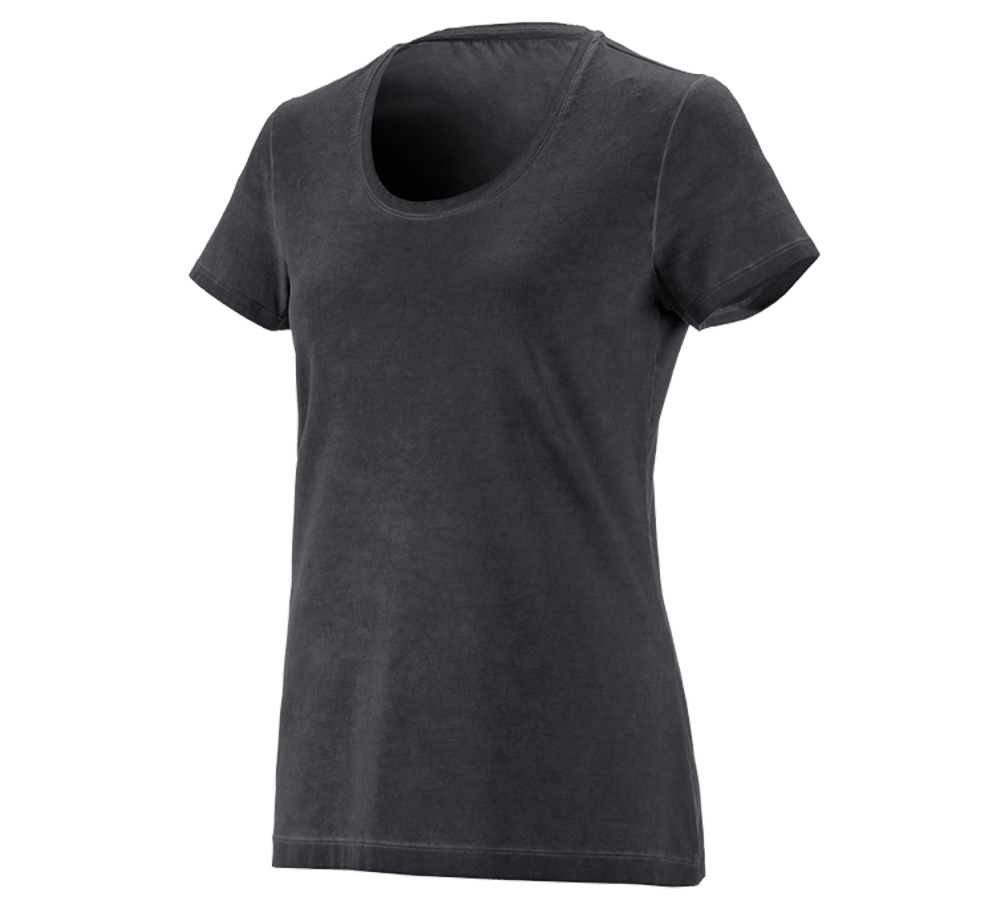 Överdelar: e.s. T-Shirt vintage cotton stretch, dam + oxidsvart vintage