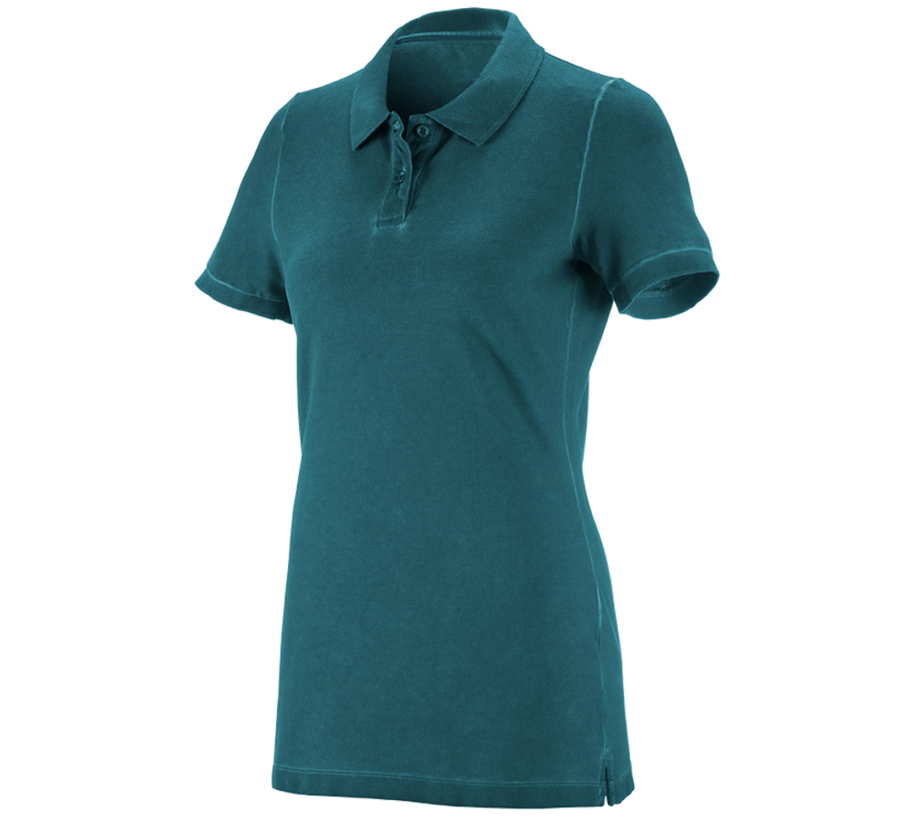Överdelar: e.s. Polo-Shirt vintage cotton stretch, dam + mörk cyan vintage