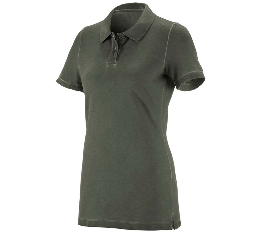 Teman: e.s. Polo-Shirt vintage cotton stretch, dam + kamouflagegrön vintage