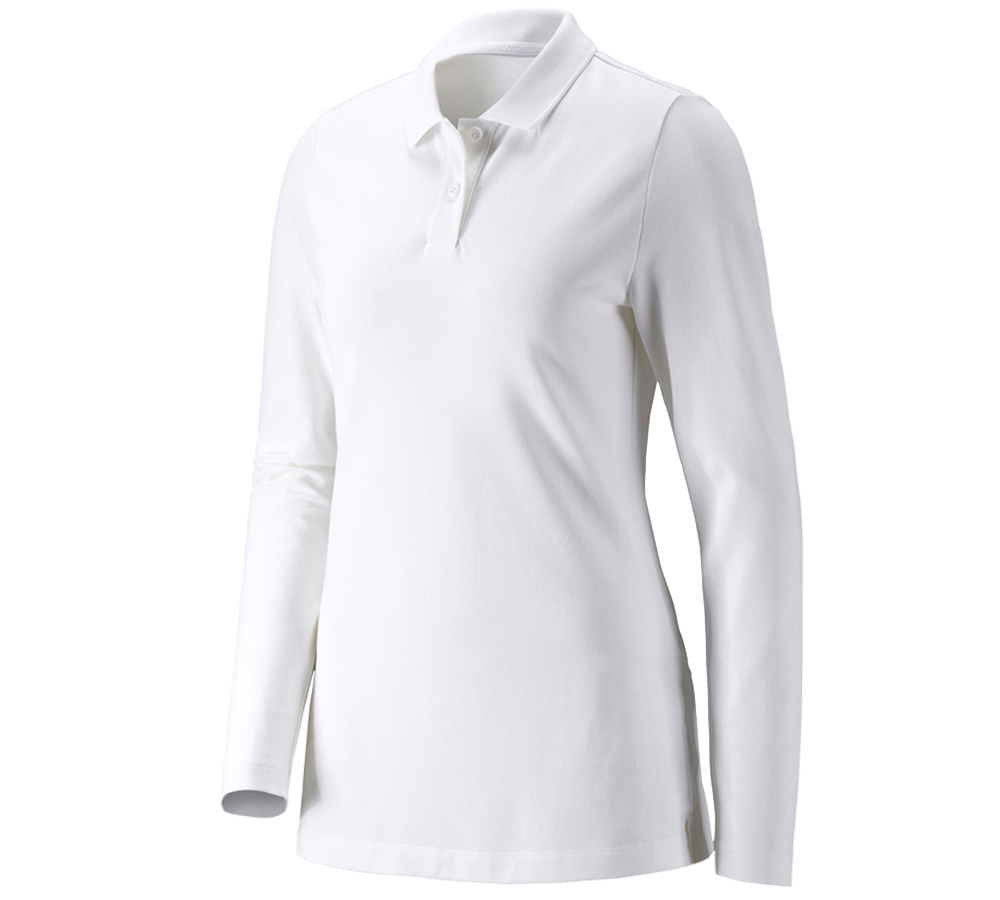Shirts, Pullover & more: e.s. Pique-Polo longsleeve cotton stretch,ladies' + white