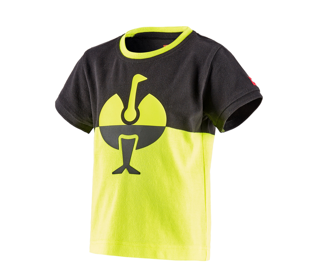 Teman: e.s. Pique-Shirt colourblock, barn + svart/varselgul