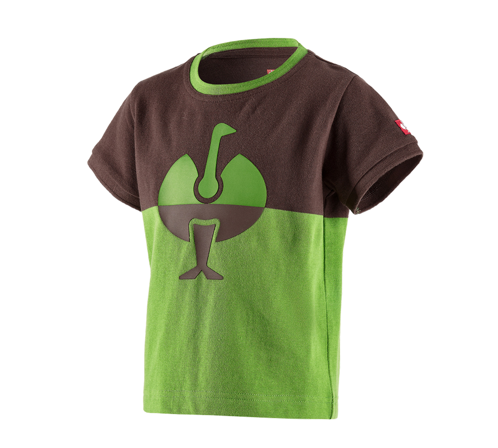 Teman: e.s. Pique-Shirt colourblock, barn + kastanj/sjögrön