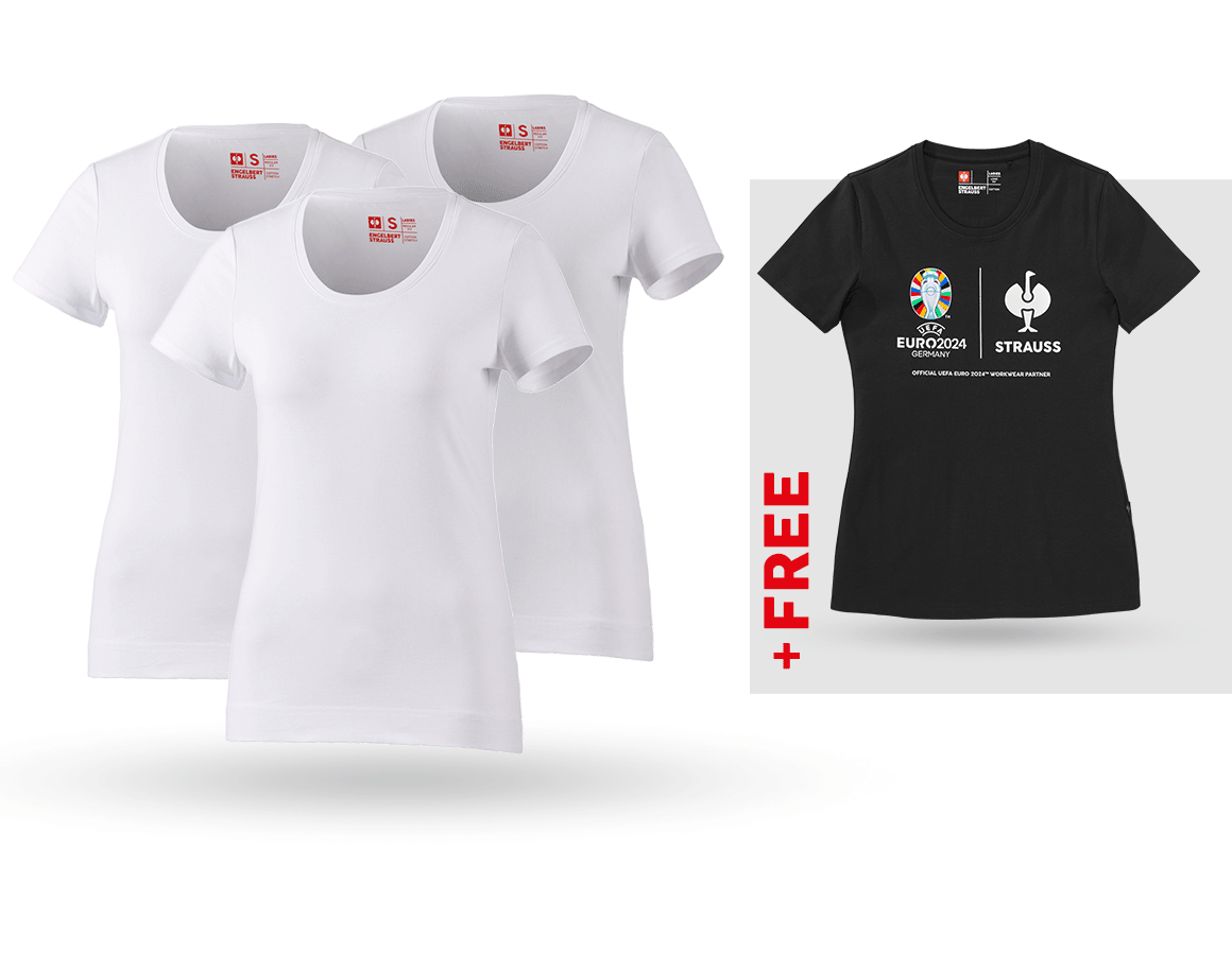 Clothing: SET: 3x women's T-Shirt cotton stretch + Shirt + white