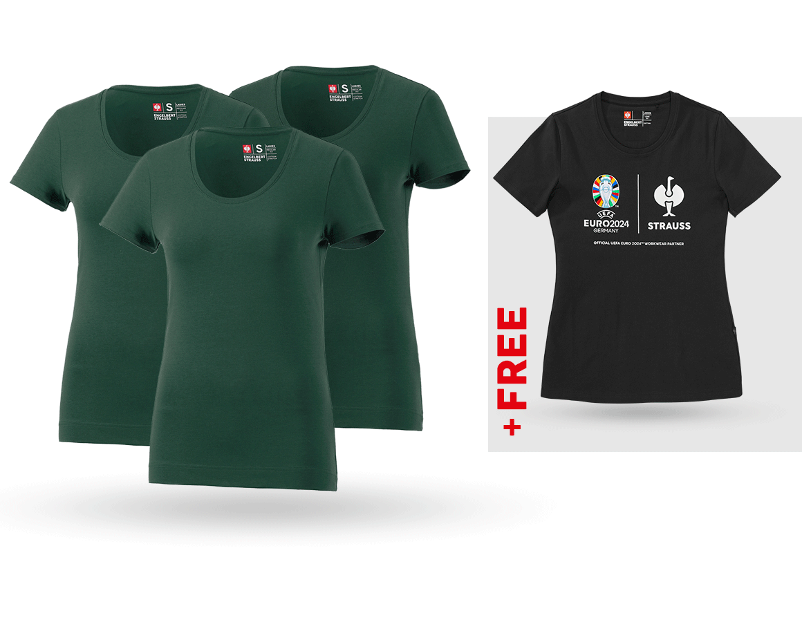 Clothing: SET: 3x women's T-Shirt cotton stretch + Shirt + green