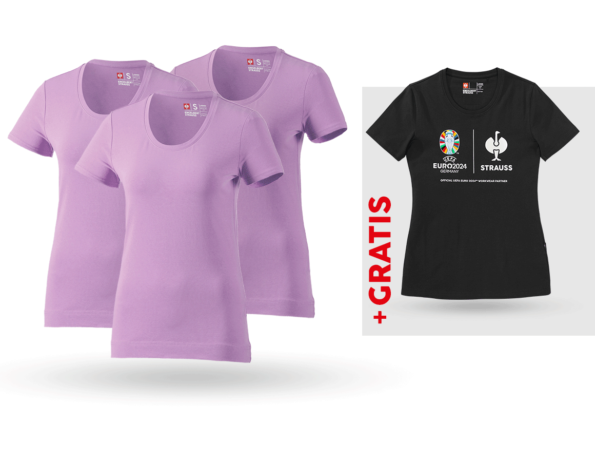 Kläder: SET: 3x t-shirt cotton stretch + shirt, dam + lavendel