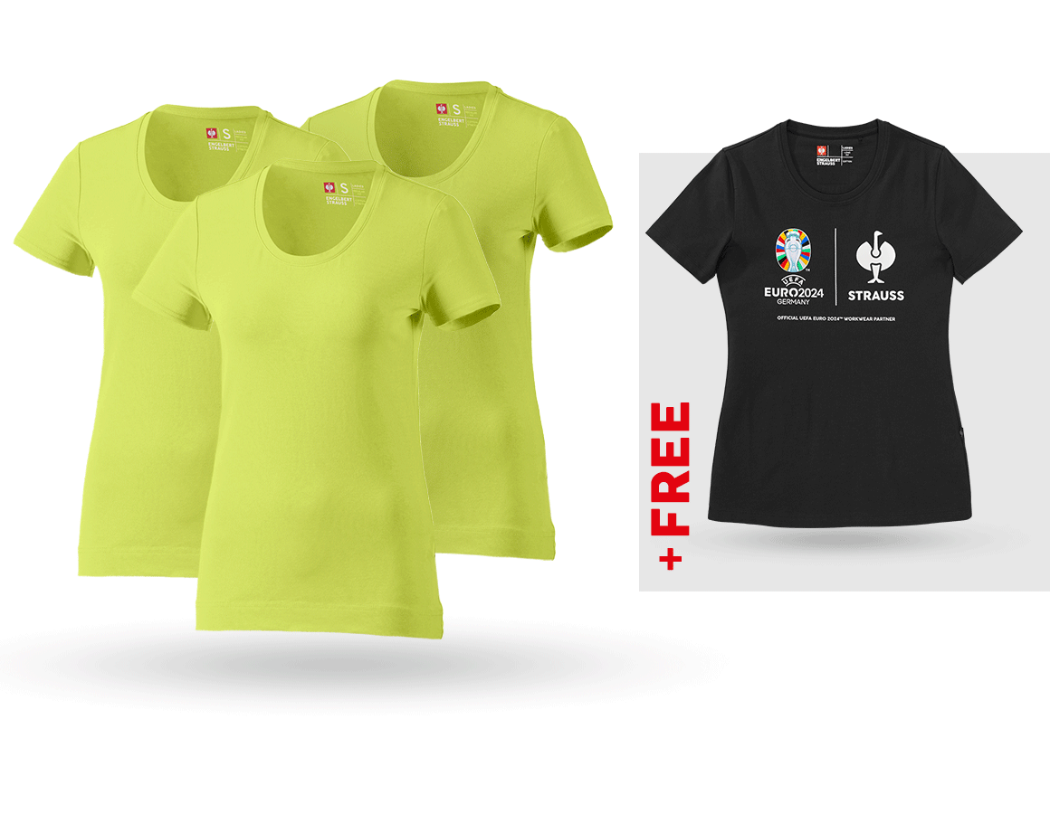 Clothing: SET: 3x women's T-Shirt cotton stretch + Shirt + maygreen