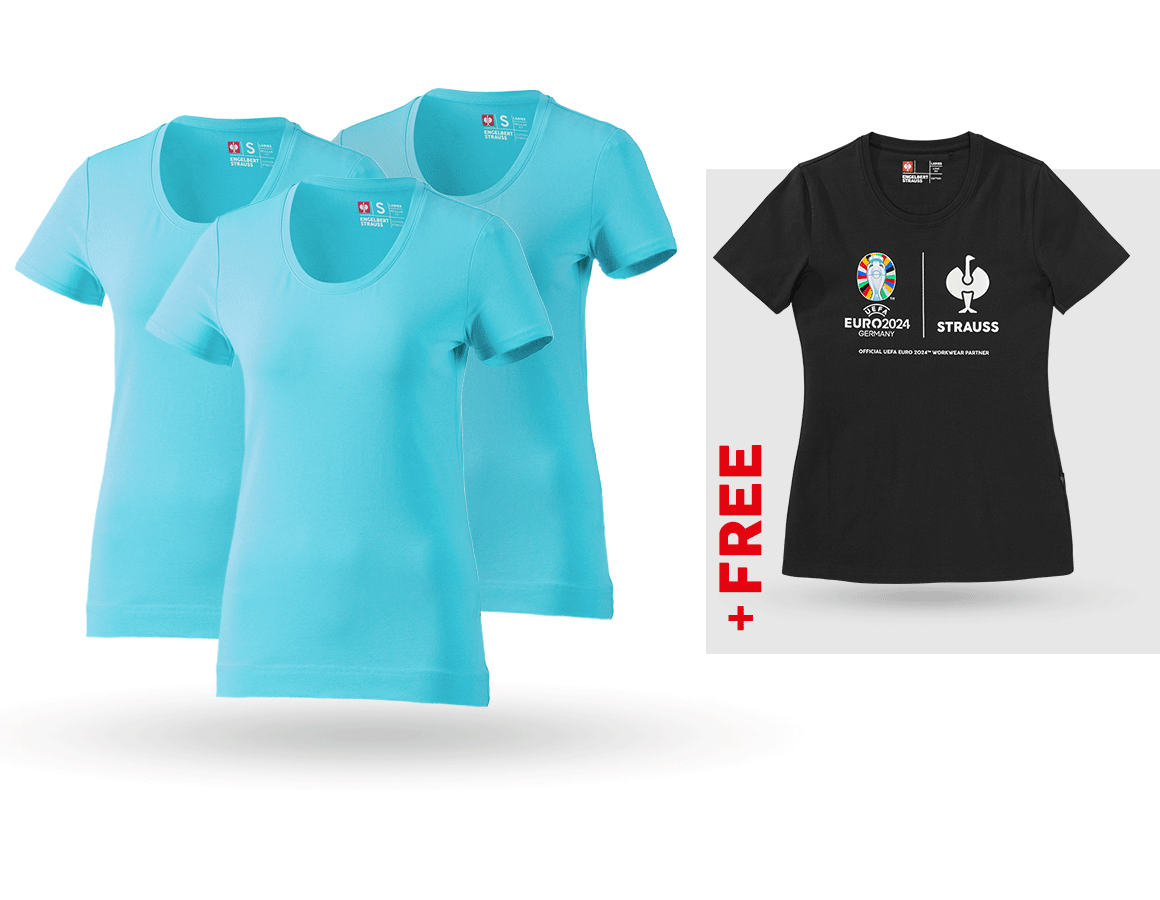 Clothing: SET: 3x women's T-Shirt cotton stretch + Shirt + capri