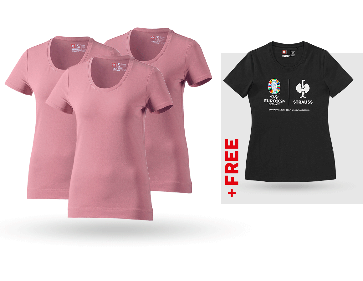 Clothing: SET: 3x women's T-Shirt cotton stretch + Shirt + antiquepink