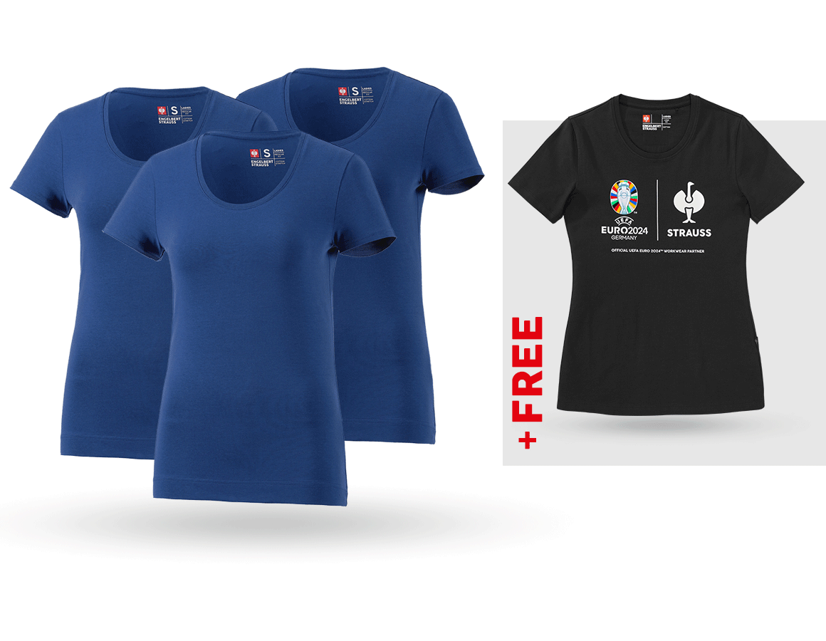 Clothing: SET: 3x women's T-Shirt cotton stretch + Shirt + alkaliblue