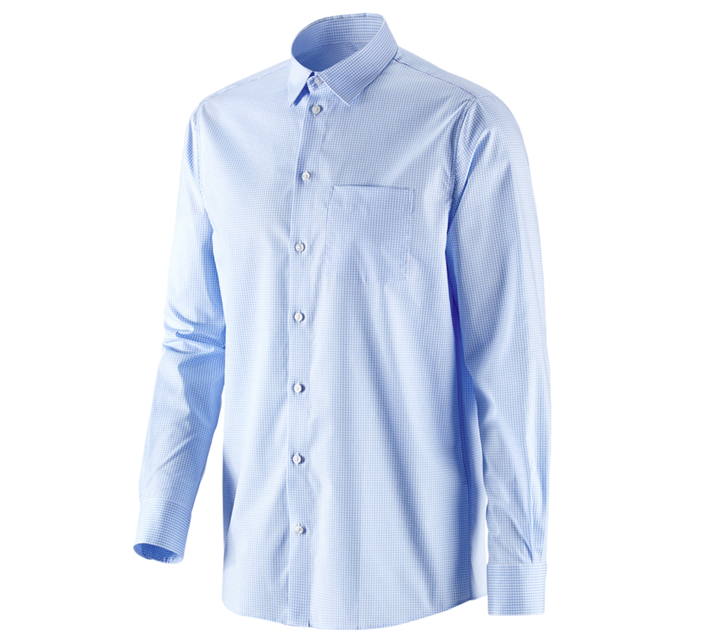 Överdelar: e.s. Kontorsskjorta cotton stretch, comfort fit + frostblå rutig