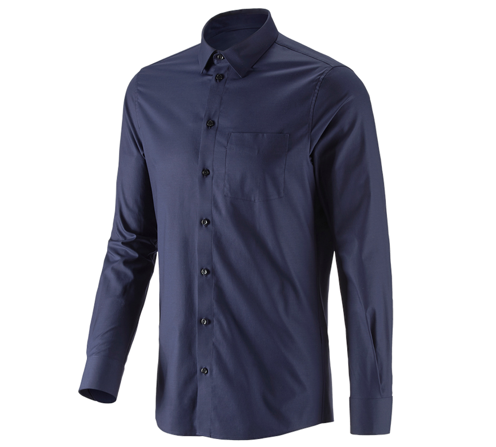 Överdelar: e.s. Kontorsskjorta cotton stretch, slim fit + mörkblå
