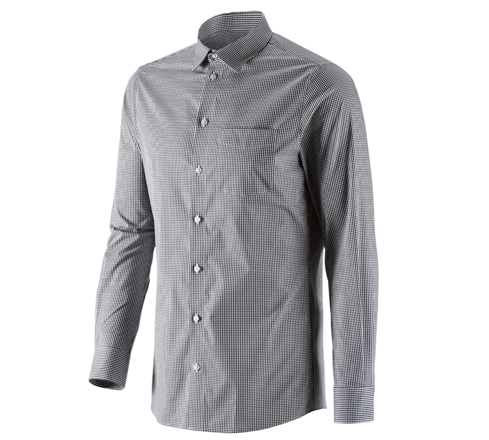 Överdelar: e.s. Kontorsskjorta cotton stretch, slim fit + svart rutig