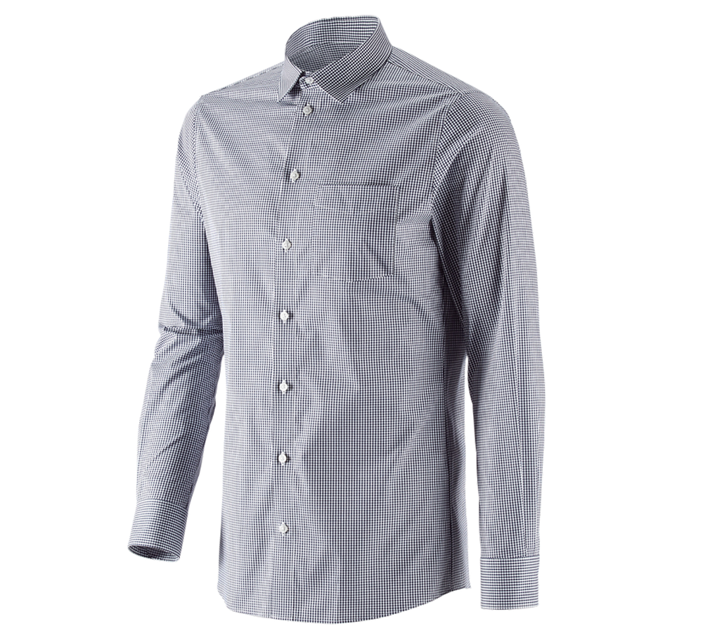 Överdelar: e.s. Kontorsskjorta cotton stretch, slim fit + mörkblå rutig
