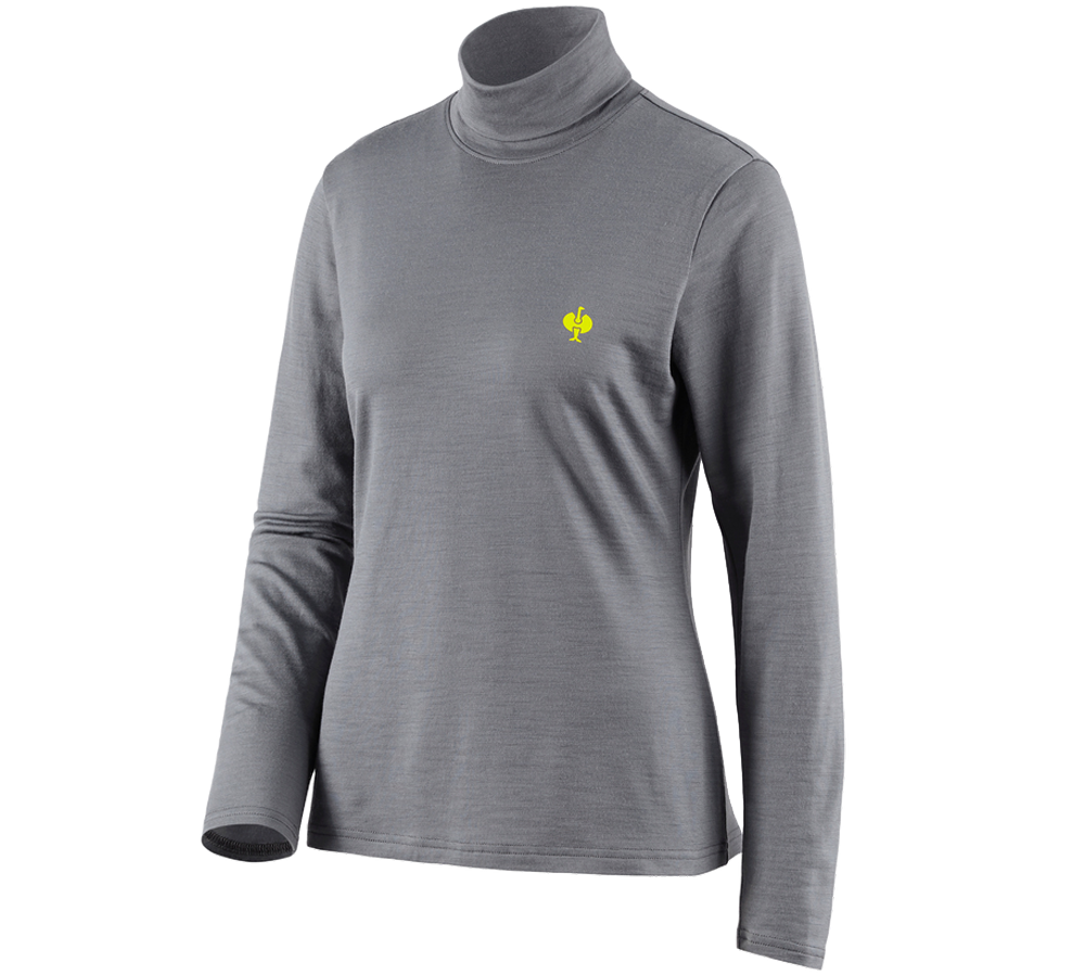 Topics: Turtle neck shirt Merino e.s.trail, ladies' + basaltgrey/acid yellow
