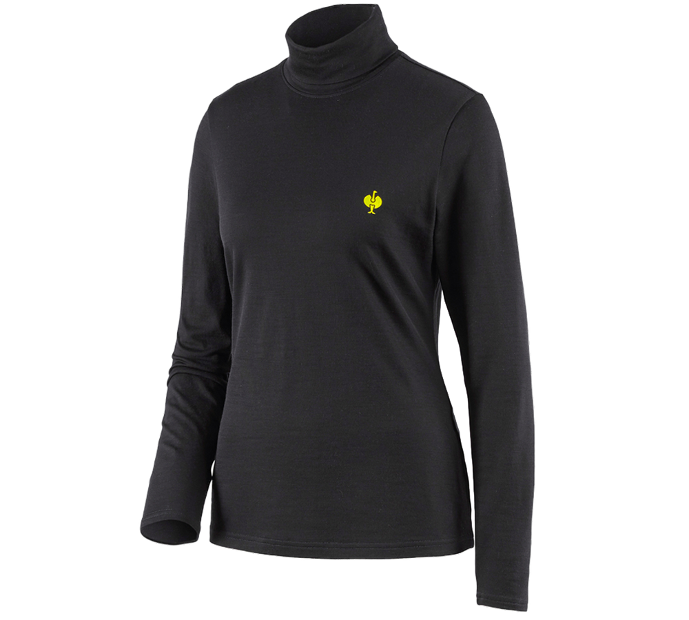 Topics: Turtle neck shirt Merino e.s.trail, ladies' + black/acid yellow