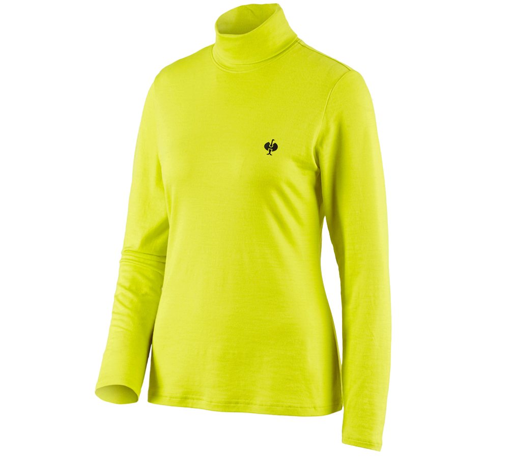 Topics: Turtle neck shirt Merino e.s.trail, ladies' + acid yellow/black
