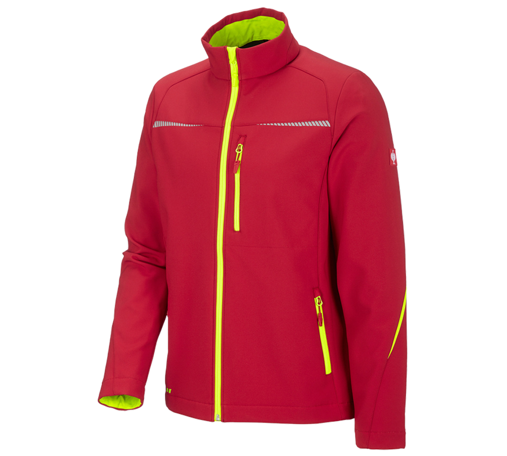 Work Jackets: Softshell jacket e.s.motion 2020 + fiery red/high-vis yellow