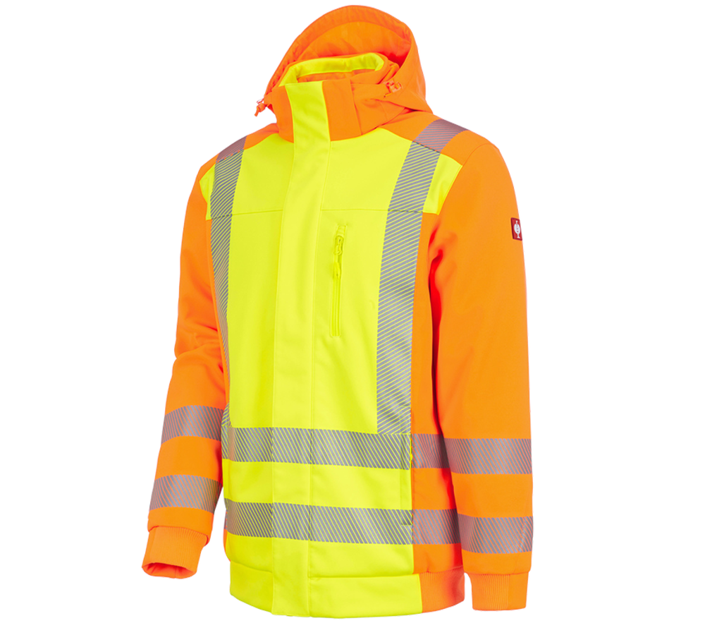Work Jackets: High-vis winter softshell jacket e.s.motion 2020 + high-vis yellow/high-vis orange