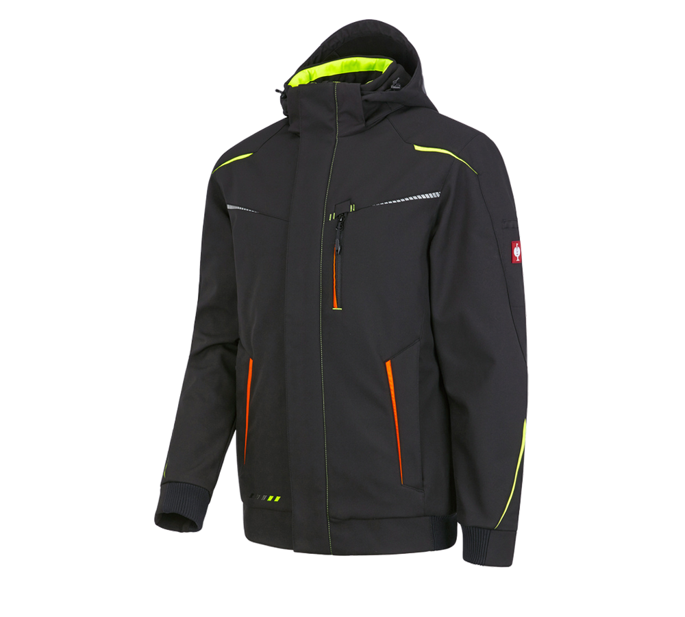 Work Jackets: Winter softshell jacket e.s.motion 2020, men's + black/high-vis yellow/high-vis orange