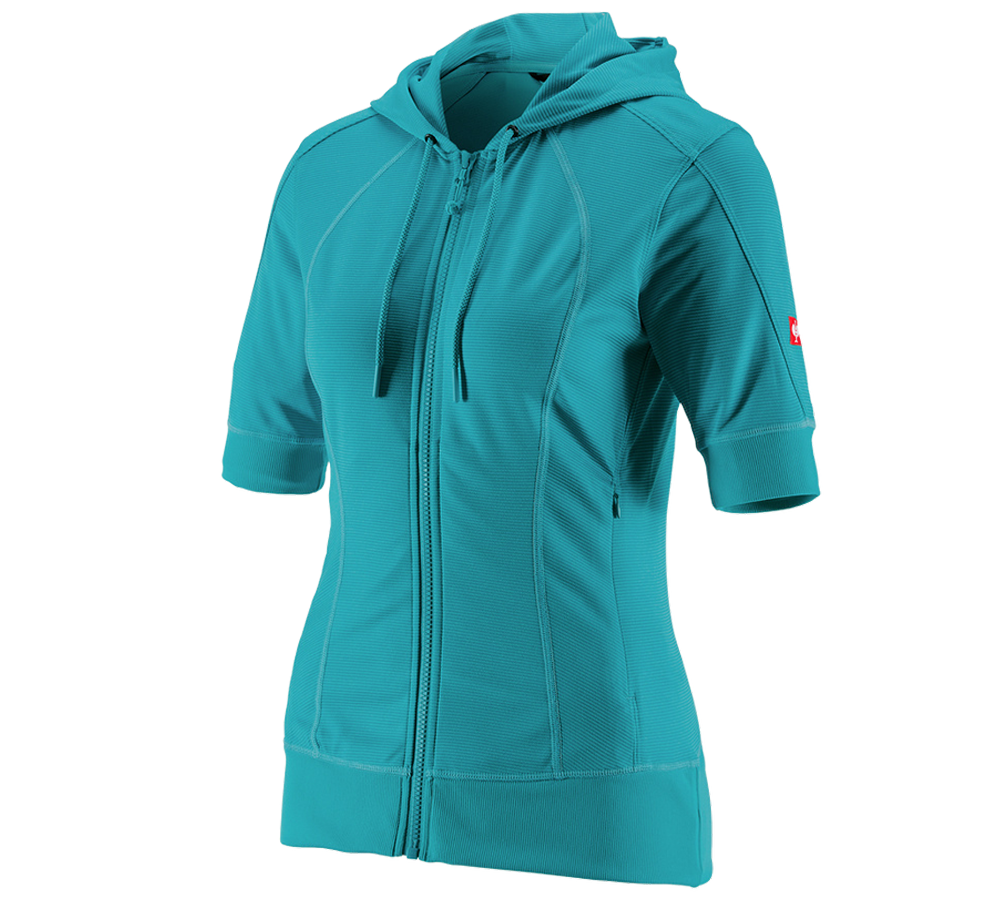 Gardening / Forestry / Farming: e.s.Funct. hooded jacket stripe 3/4-sleeve,ladies' + ocean