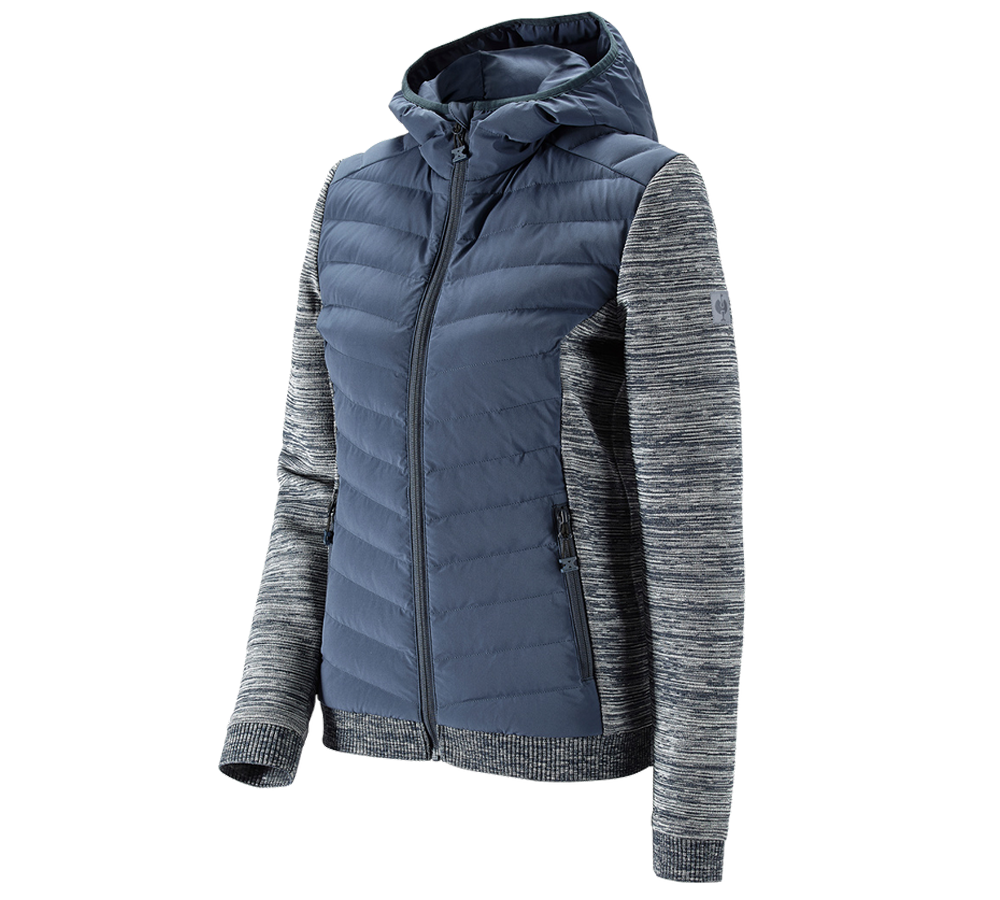 Work Jackets: Hybrid hooded knitted jacket e.s.motion ten,ladies + slateblue melange