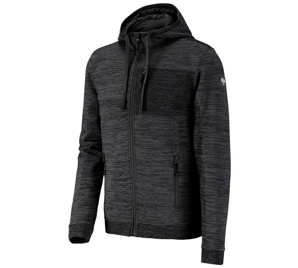 Work Jackets: Windbreaker hooded knitted jacket e.s.motion ten + oxidblack melange