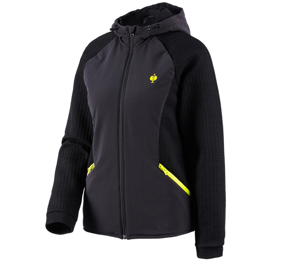 Clothing: Hybrid hooded knitted jacket e.s.trail, ladies' + black/acid yellow