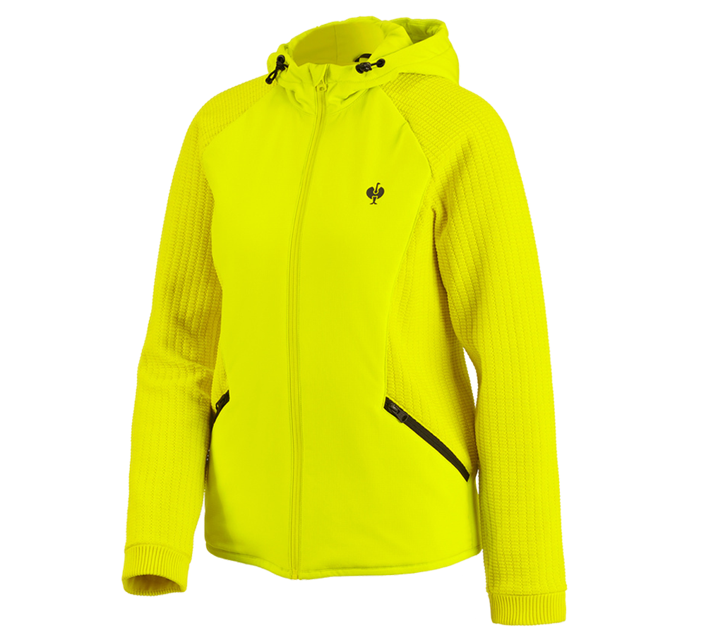 Clothing: Hybrid hooded knitted jacket e.s.trail, ladies' + acid yellow/black