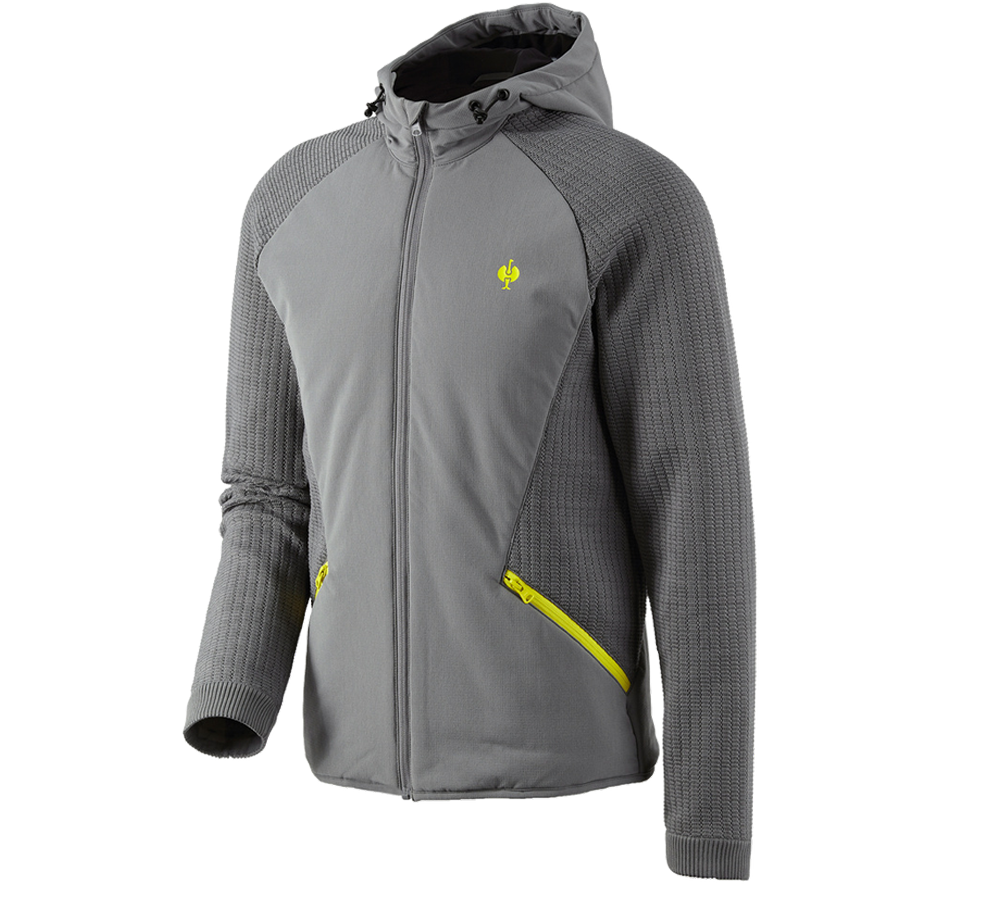 Work Jackets: Hybrid hooded knitted jacket e.s.trail + basaltgrey/acid yellow