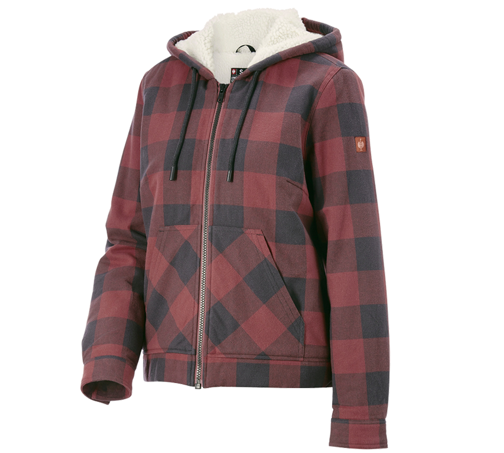 Work Jackets: Check-hooded jacket e.s.iconic, ladies' + oxidred/carbongrey